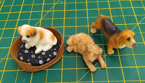 Dolls house dogs - dolls, basket