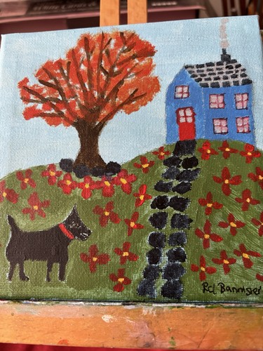 Blue house and dog - blue,