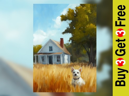 Dog country house painting - country,