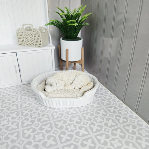 White rattan bouclé dog bed - dog,